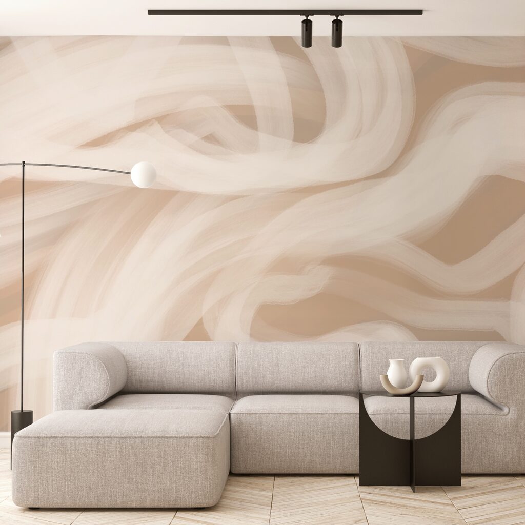 White swirls on a tan background