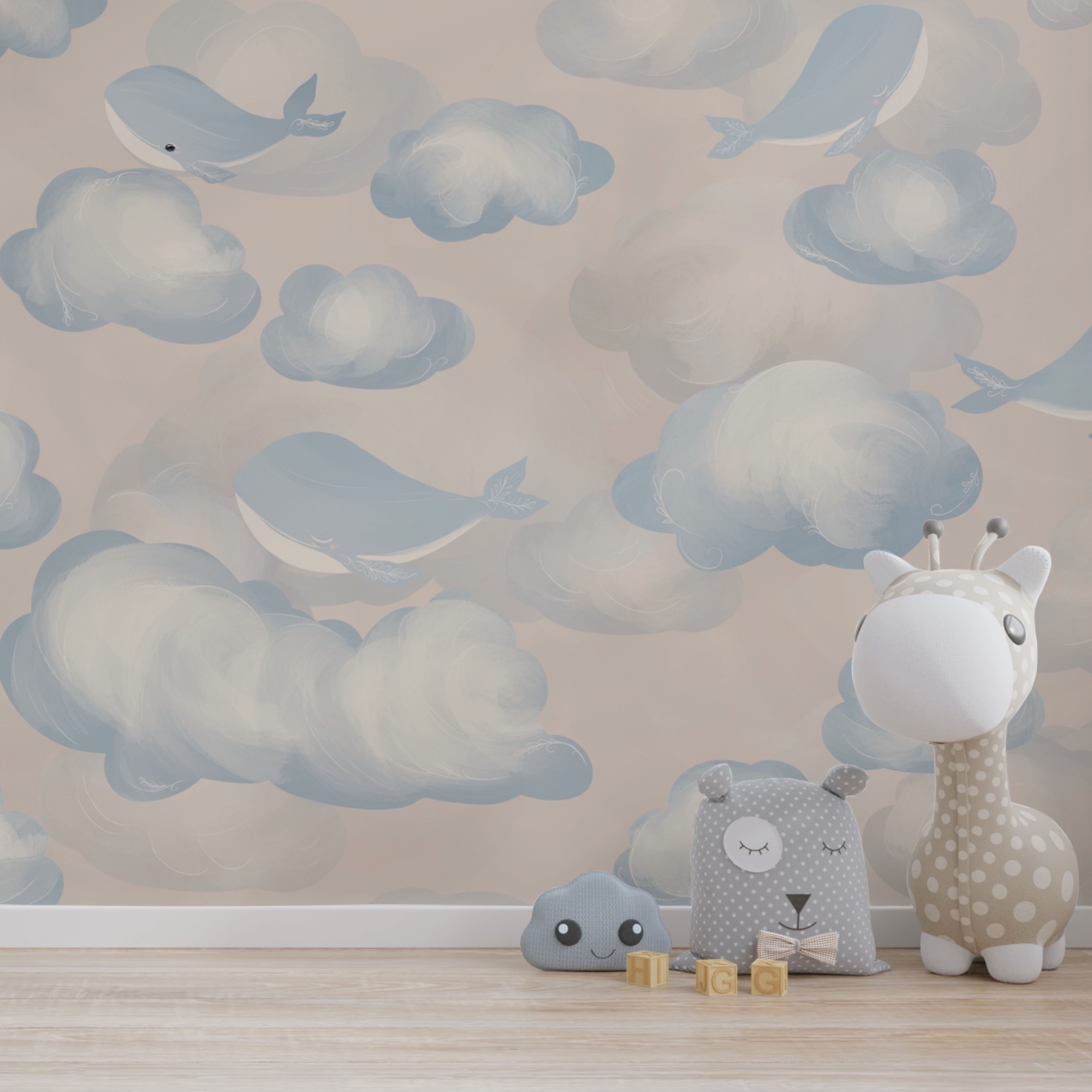 Blue and white clouds and whales