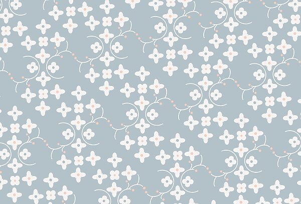 Pattern of white flowers and pink dots on a blue background Pattern of white flowers and pink dots on a blue background