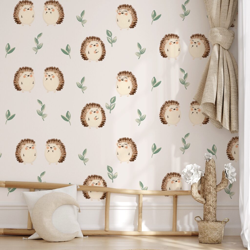 Pattern of hedgehogs and leaves Pattern of hedgehogs and leaves