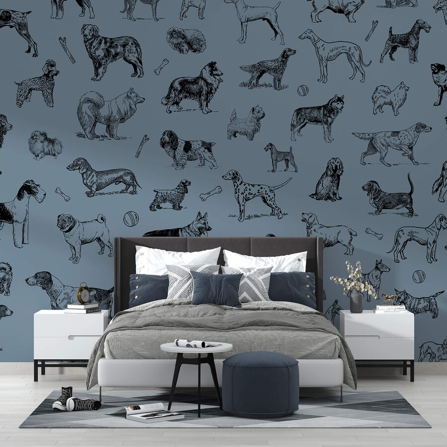 Group of dogs on a blue background Group of dogs on a blue background
