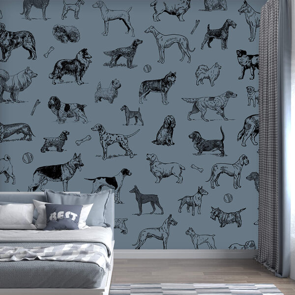 Group of dogs on a blue background Group of dogs on a blue background