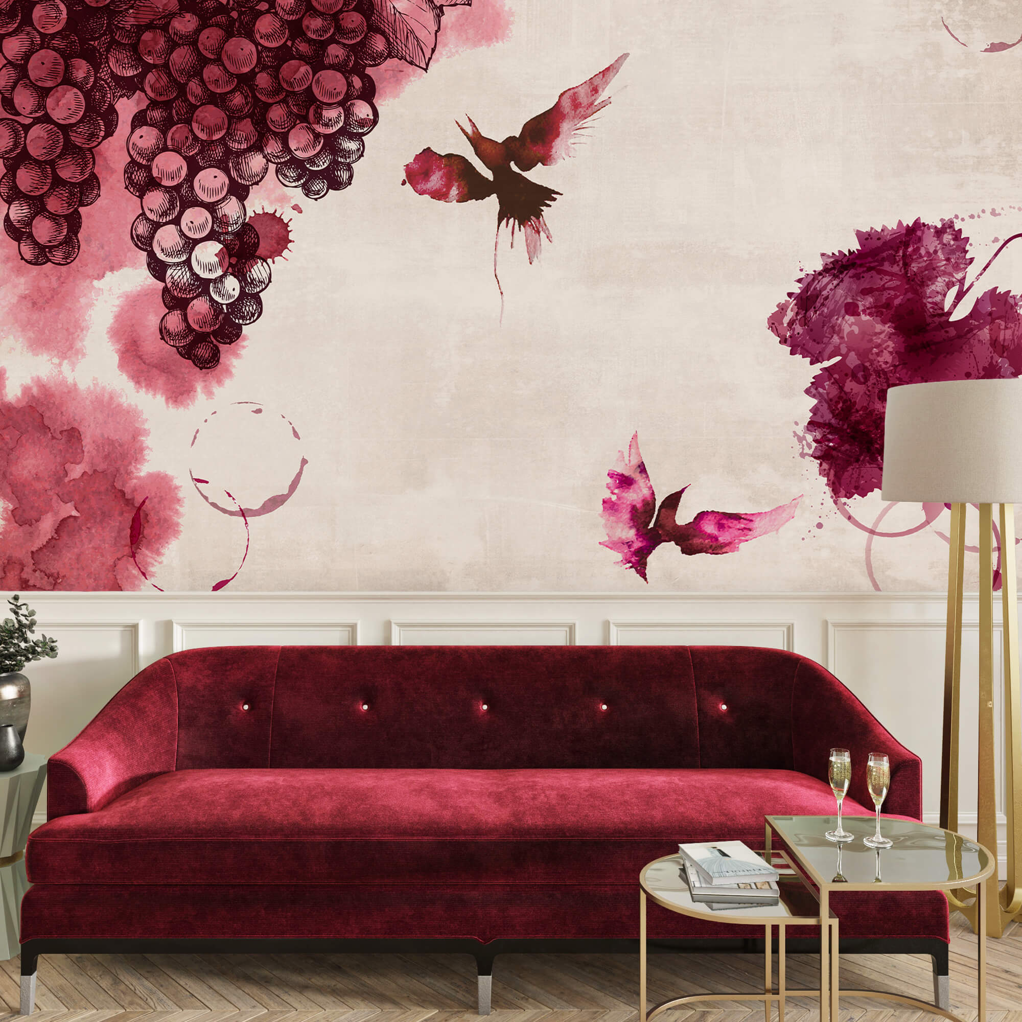 Painting of birds and grapes