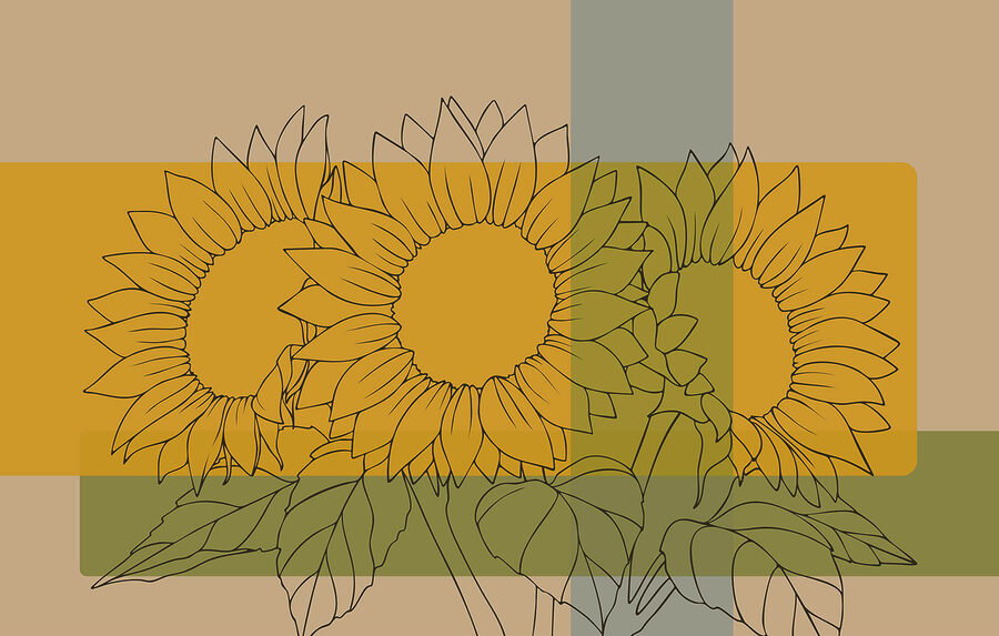 Group of sunflowers with leaves Group of sunflowers with leaves