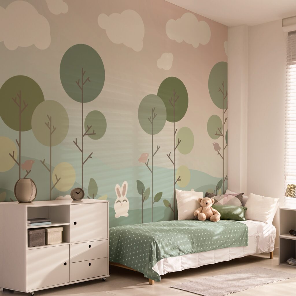 Group of bunnies and trees