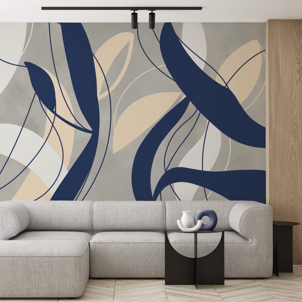 Blue and white swirls on a gray background