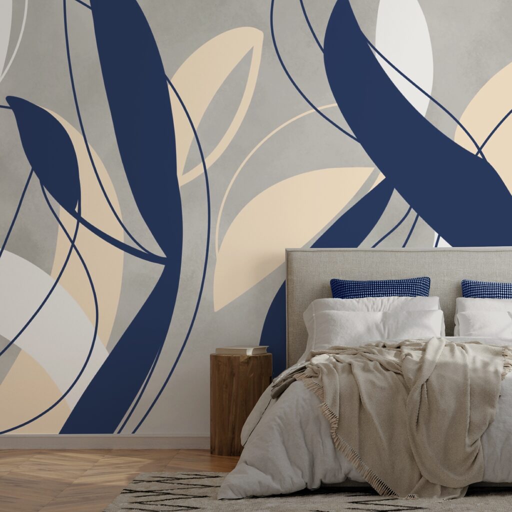 Blue and white swirls on a gray background