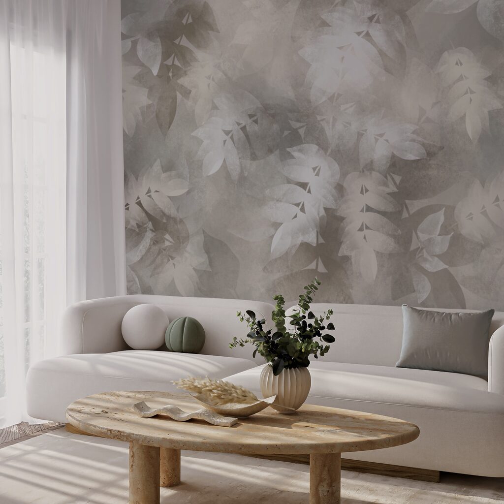 Grey and white background with leaves Grey and white background with leaves