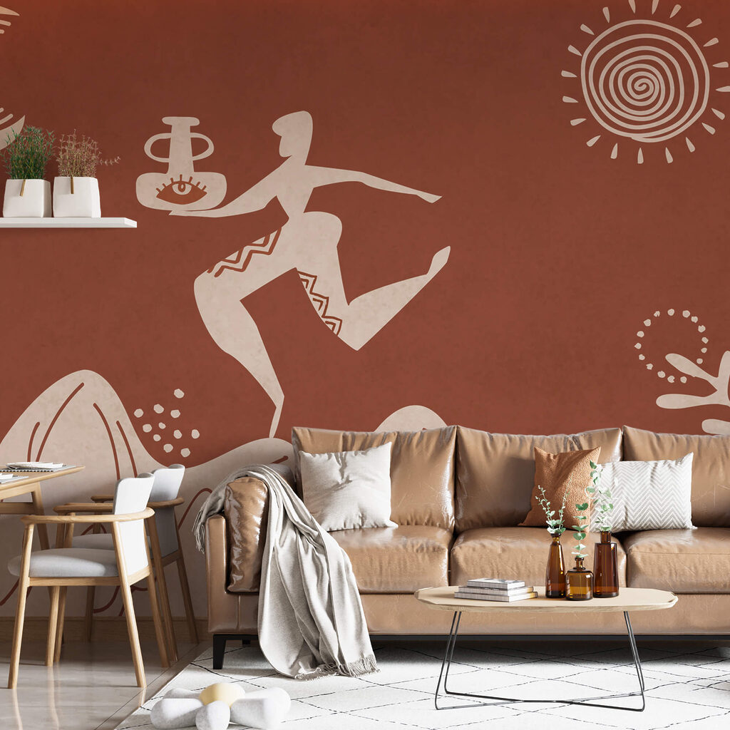 Drawing of a man holding a pot and a pot on a mountain