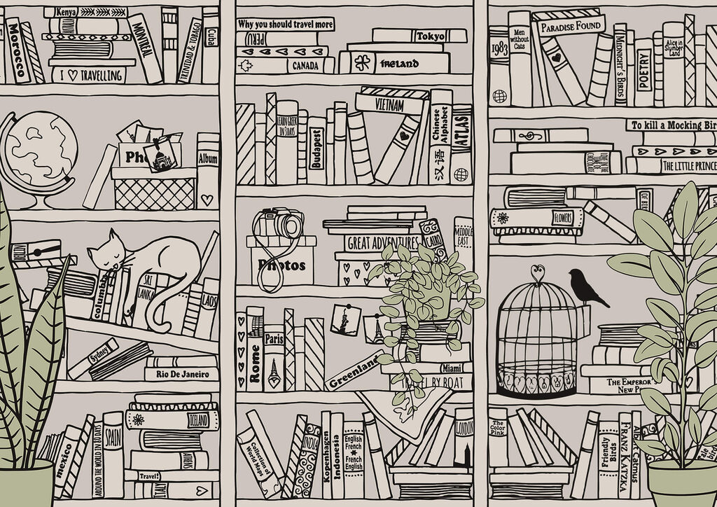 Wallpaper with books on shelves