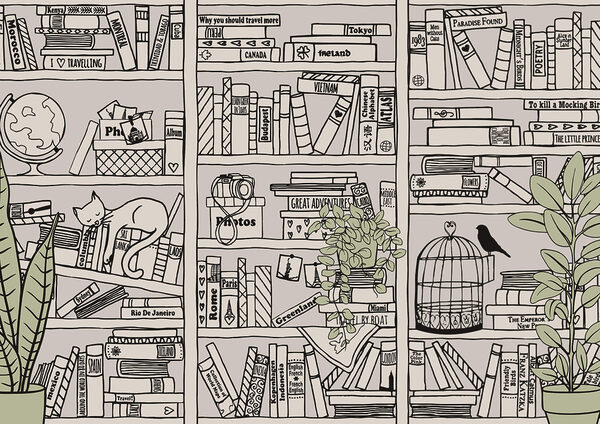 Wallpaper with books on shelves