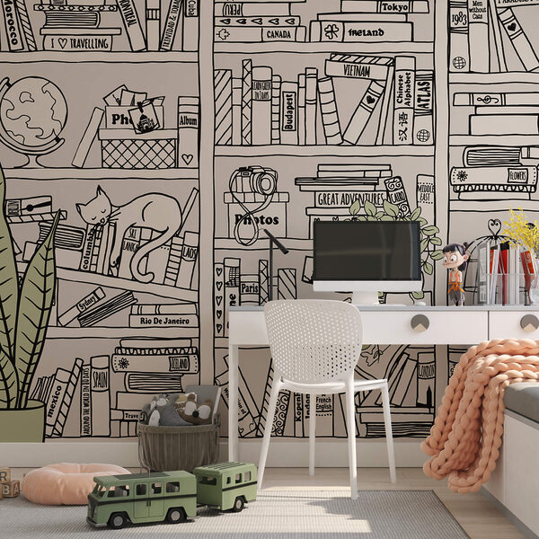 Wall murals Wallpaper with books on shelves (SKU: t00236) Wall murals Wall murals Wallpaper with books on shelves (SKU: t00236)