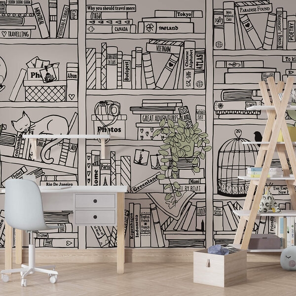 Wallpaper with books on shelves