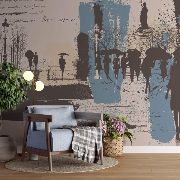 Wall murals Group of people walking with umbrellas (SKU: t00239) Wall murals Wall murals Group of people walking with umbrellas (SKU: t00239)