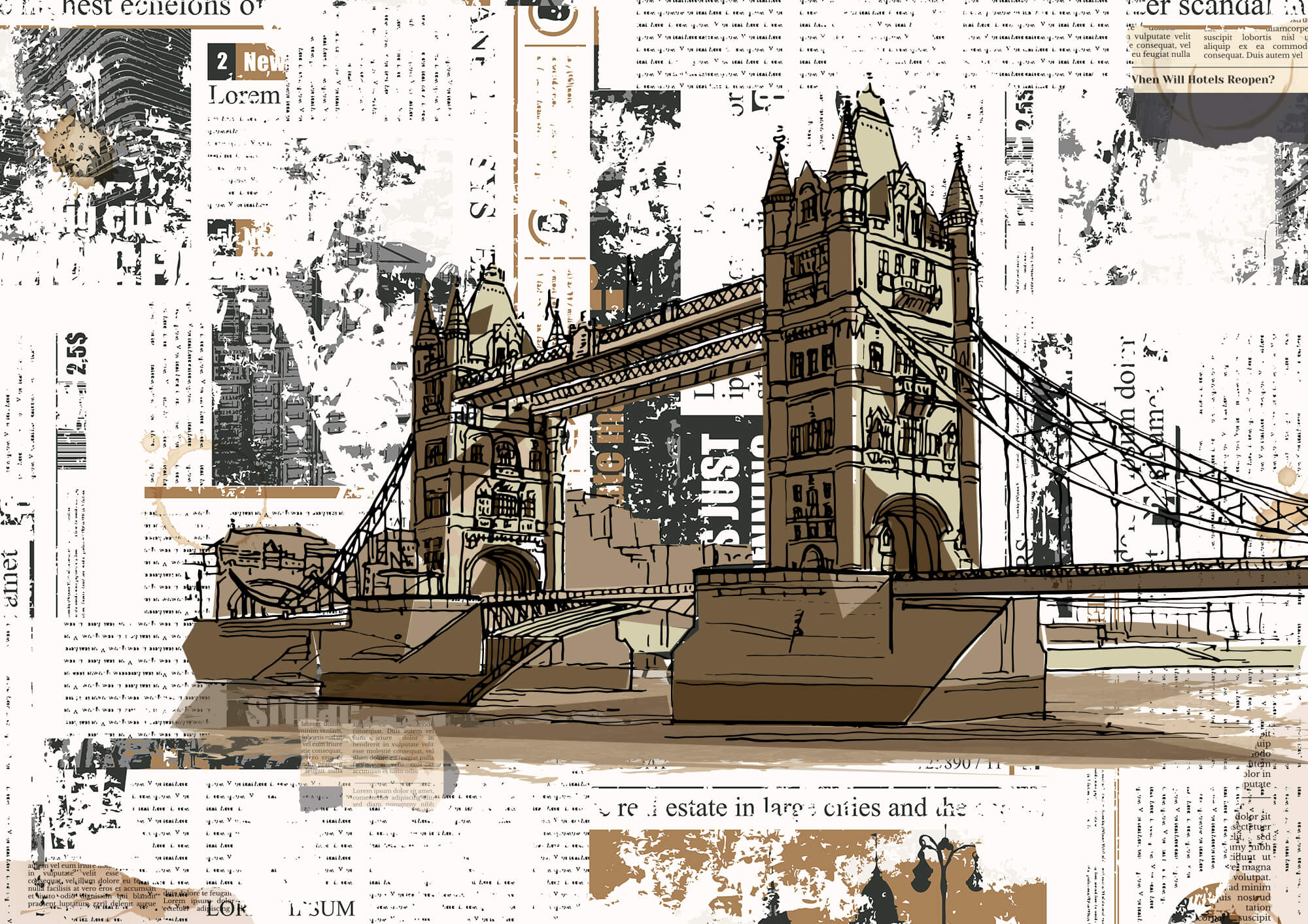 Drawing of a bridge over a river Drawing of a bridge over a river