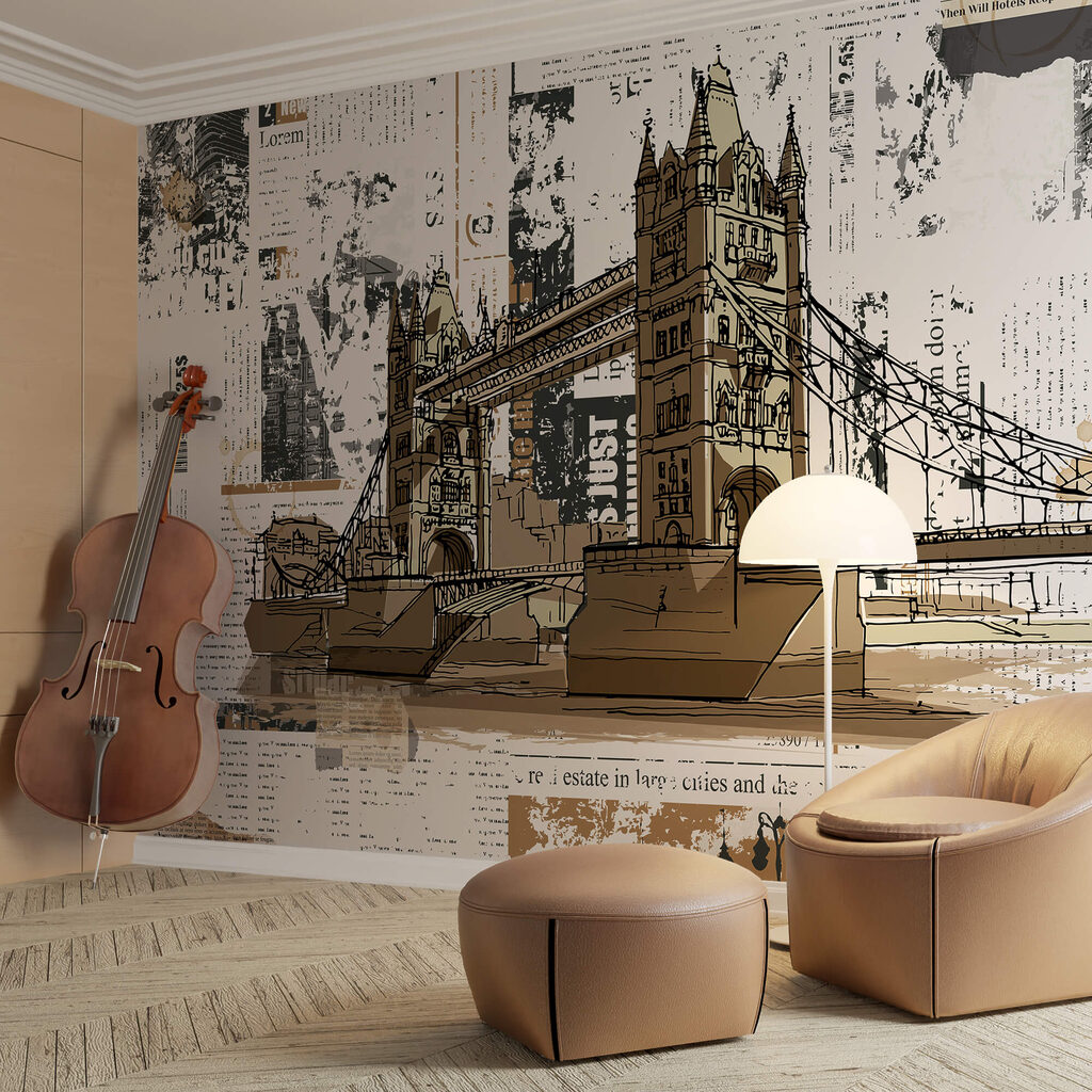 Drawing of a bridge over a river Drawing of a bridge over a river