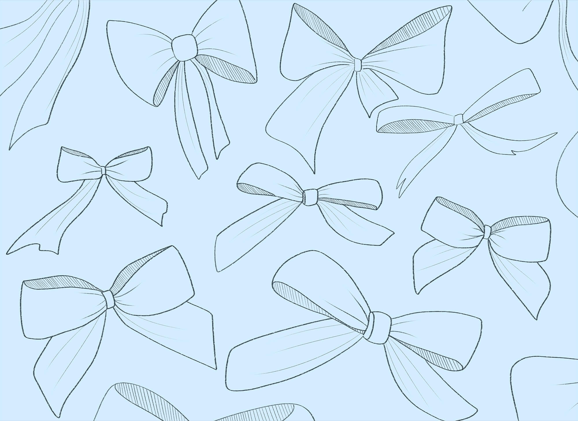 Pattern of bows on a blue background