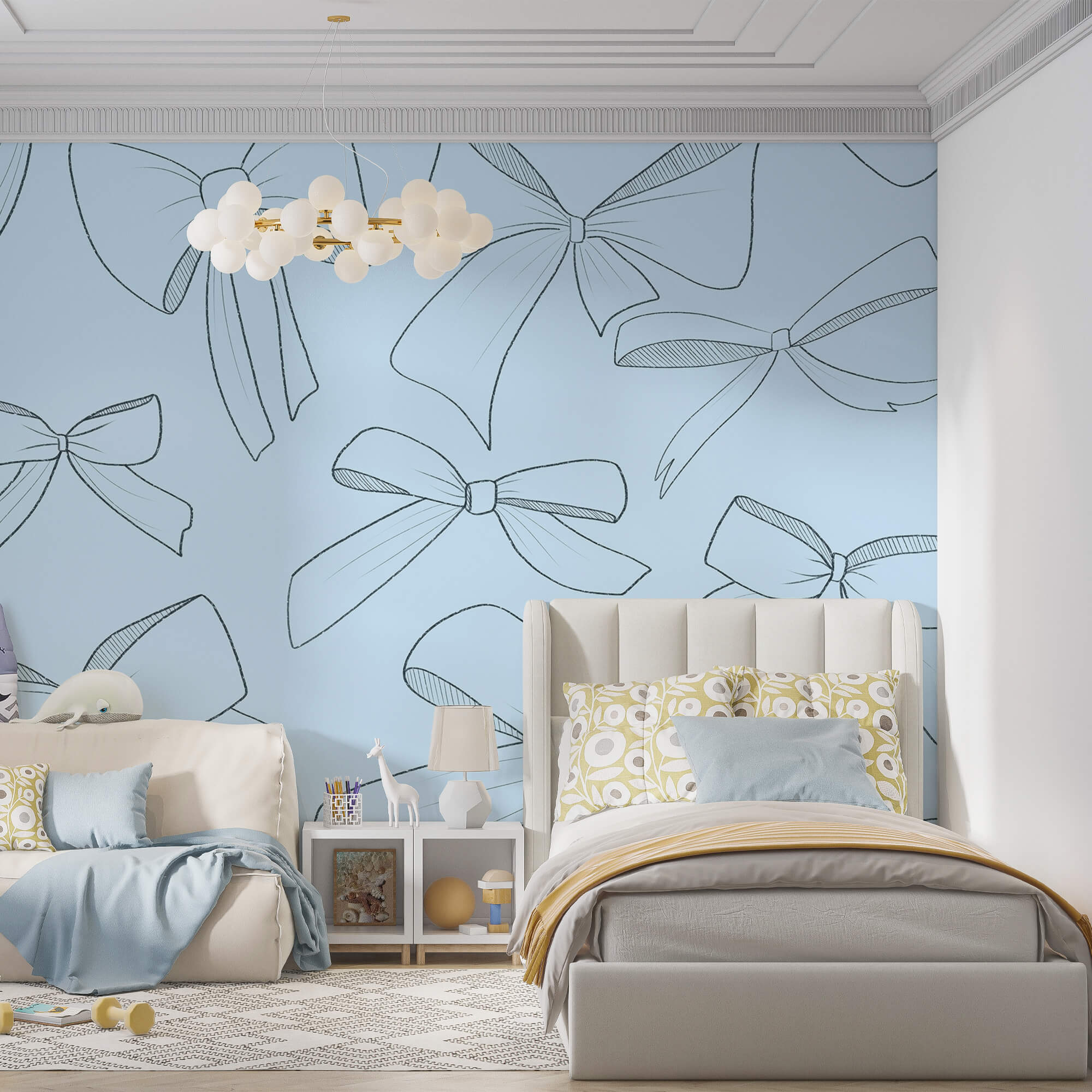 Pattern of bows on a blue background