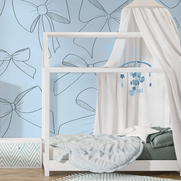 Pattern of bows on a blue background