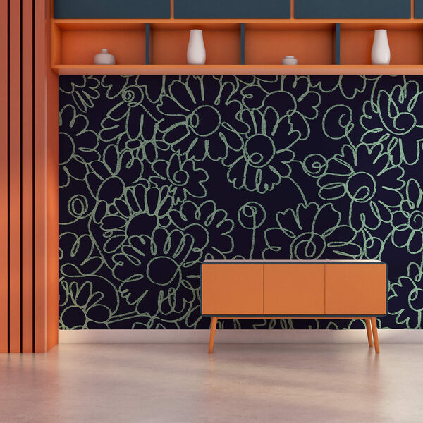 Wall murals Pattern of flowers on a dark background (SKU: t00284) Wall murals Wall murals Pattern of flowers on a dark background (SKU: t00284)
