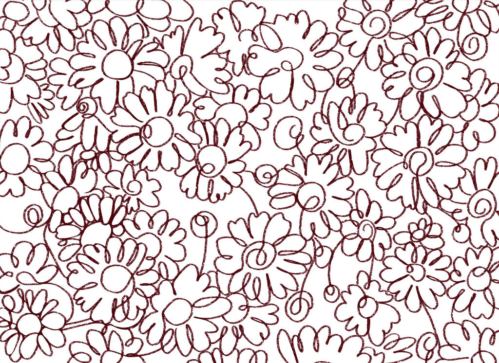 Pattern of flowers drawn with red lines