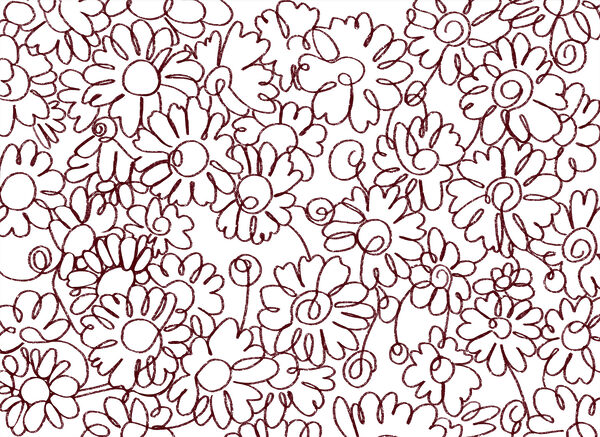 Pattern of flowers drawn with red lines