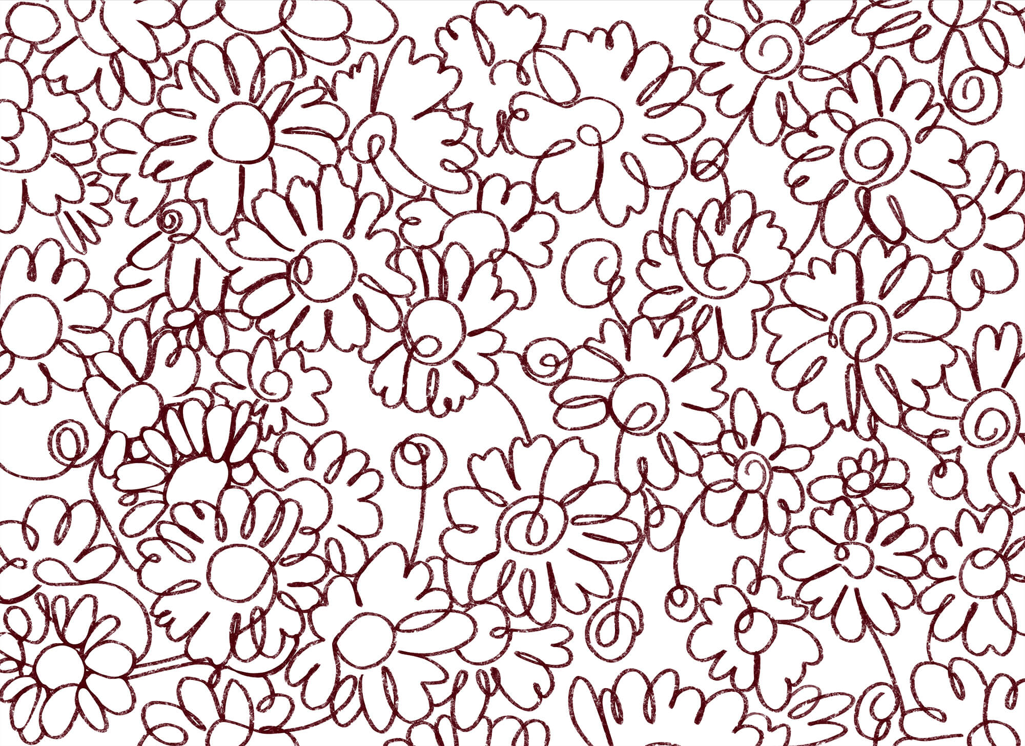 Pattern of flowers drawn with red lines