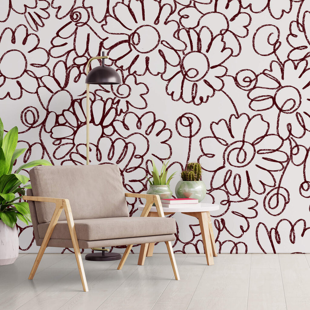 Pattern of flowers drawn with red lines