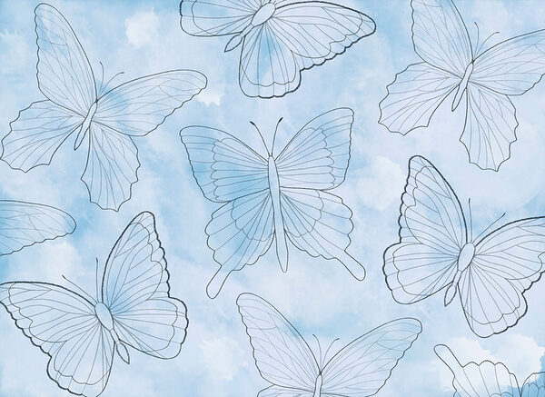 Pattern of butterflies on a blue background