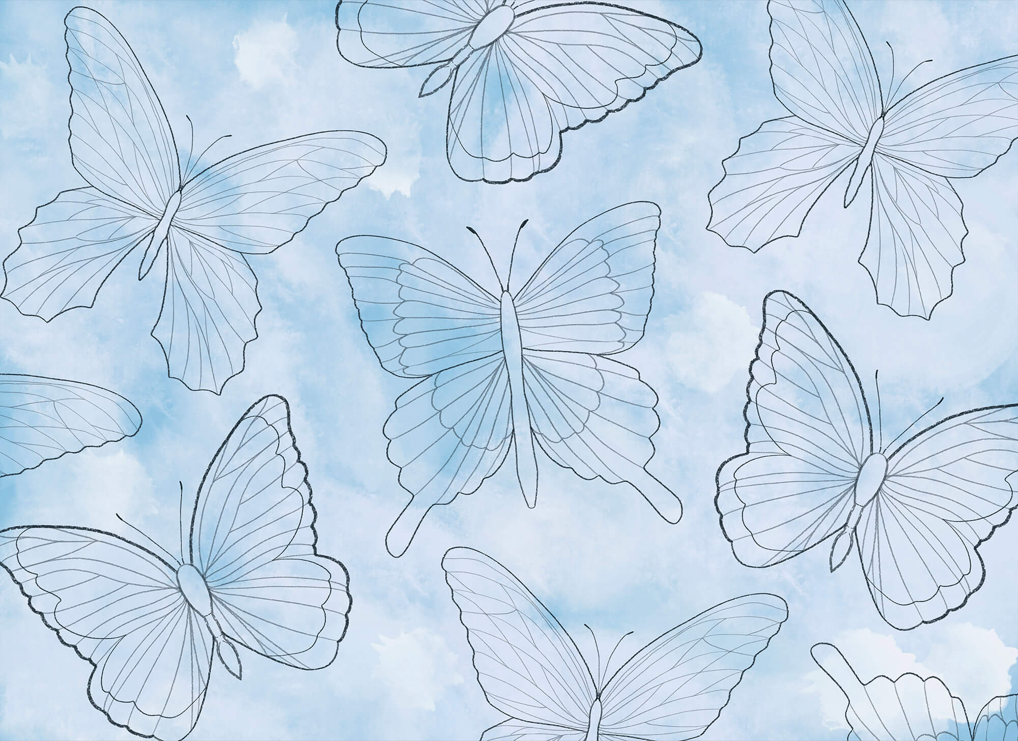Pattern of butterflies on a blue background