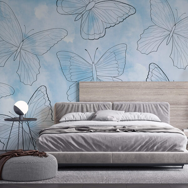 Pattern of butterflies on a blue background