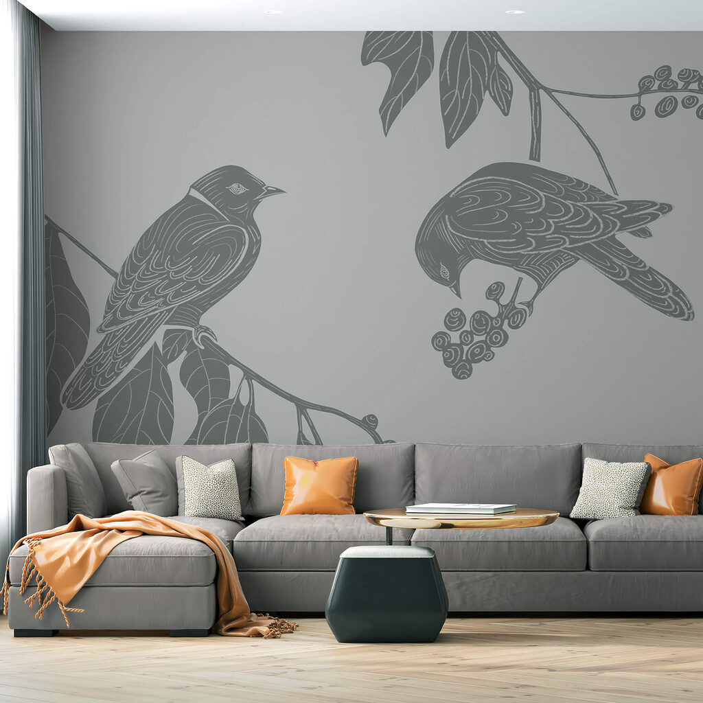 Birds on a branch with leaves Birds on a branch with leaves