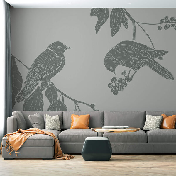 Birds on a branch with leaves Birds on a branch with leaves
