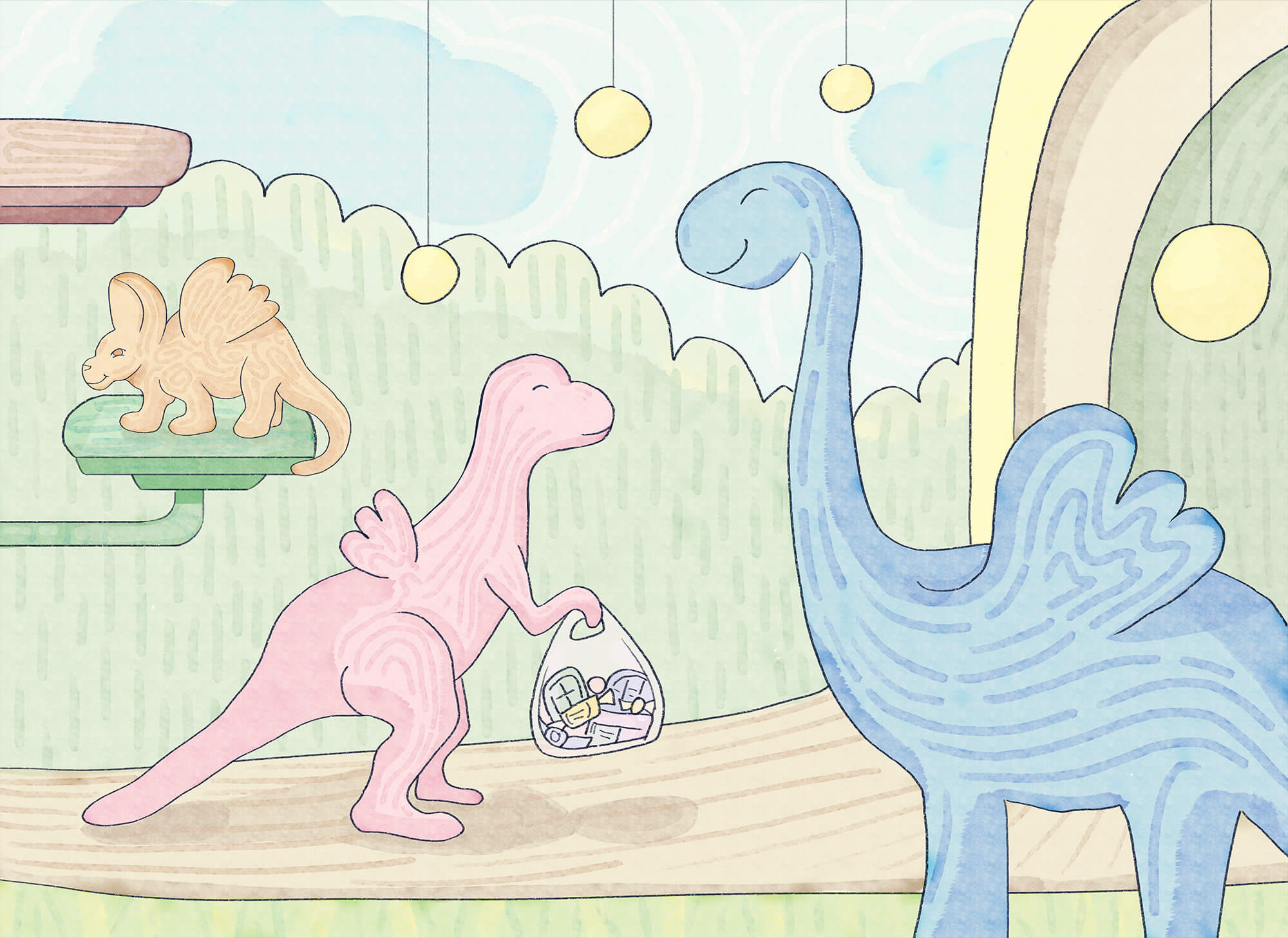 Cartoon of dinosaurs carrying a bag Cartoon of dinosaurs carrying a bag