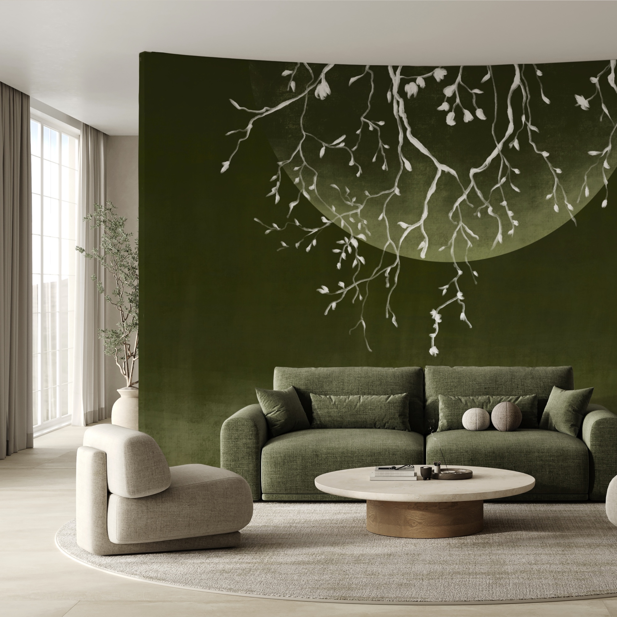 Tree branches with leaves and a moon Tree branches with leaves and a moon