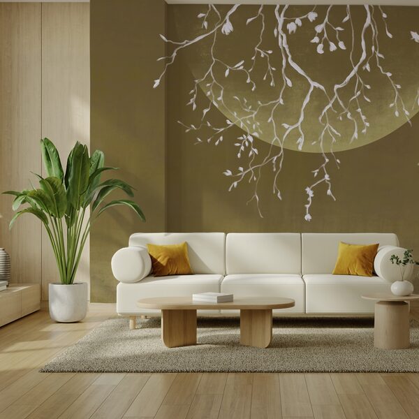Wall murals Tree branches with leaves and a moon (SKU: t00308v1) Wall murals Wall murals Tree branches with leaves and a moon (SKU: t00308v1)