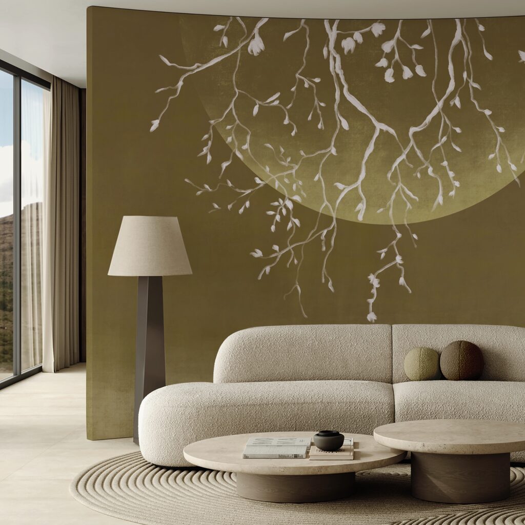 Tree branches with leaves and a moon Tree branches with leaves and a moon