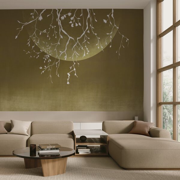 Tree branches with leaves and a moon Tree branches with leaves and a moon