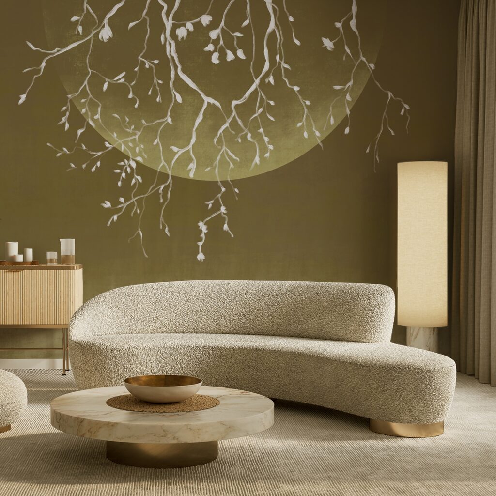 Tree branches with leaves and a moon Tree branches with leaves and a moon