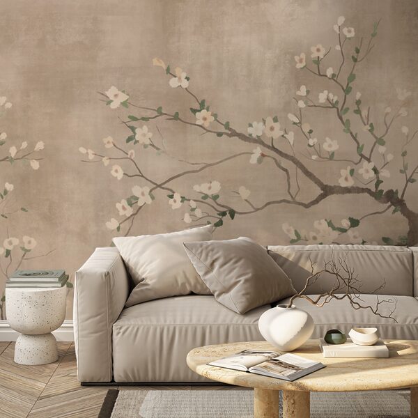 Wall murals Wall murals Tree branch with white flowers (SKU: t00311)