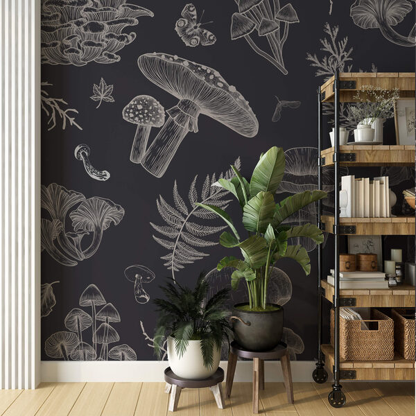 Wall murals Wall murals Pattern of mushrooms and leaves (SKU: t00317)
