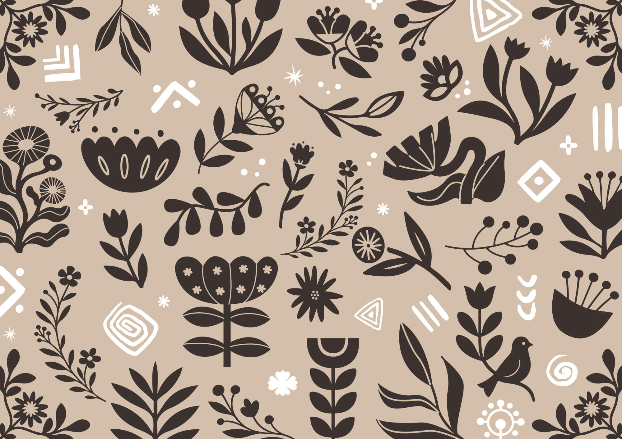 Pattern of flowers and leaves