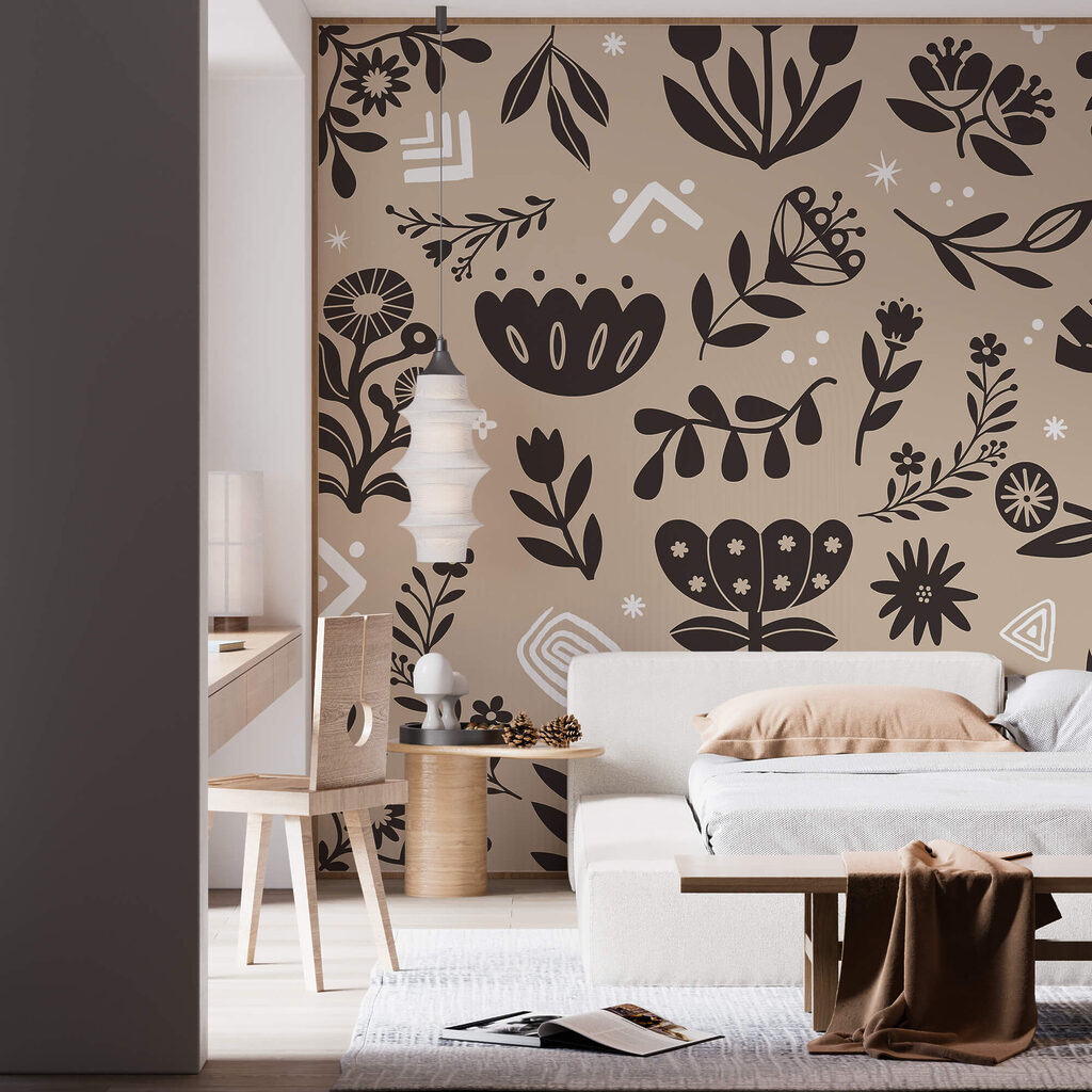 Pattern of flowers and leaves