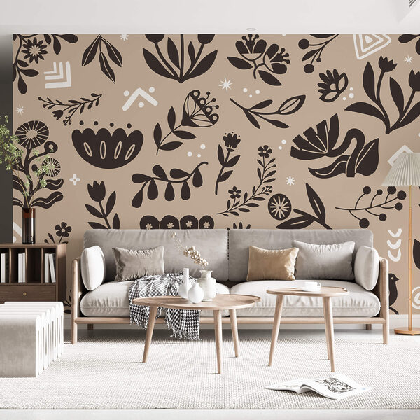 Wall murals Wall murals Pattern of flowers and leaves (SKU: t00321)