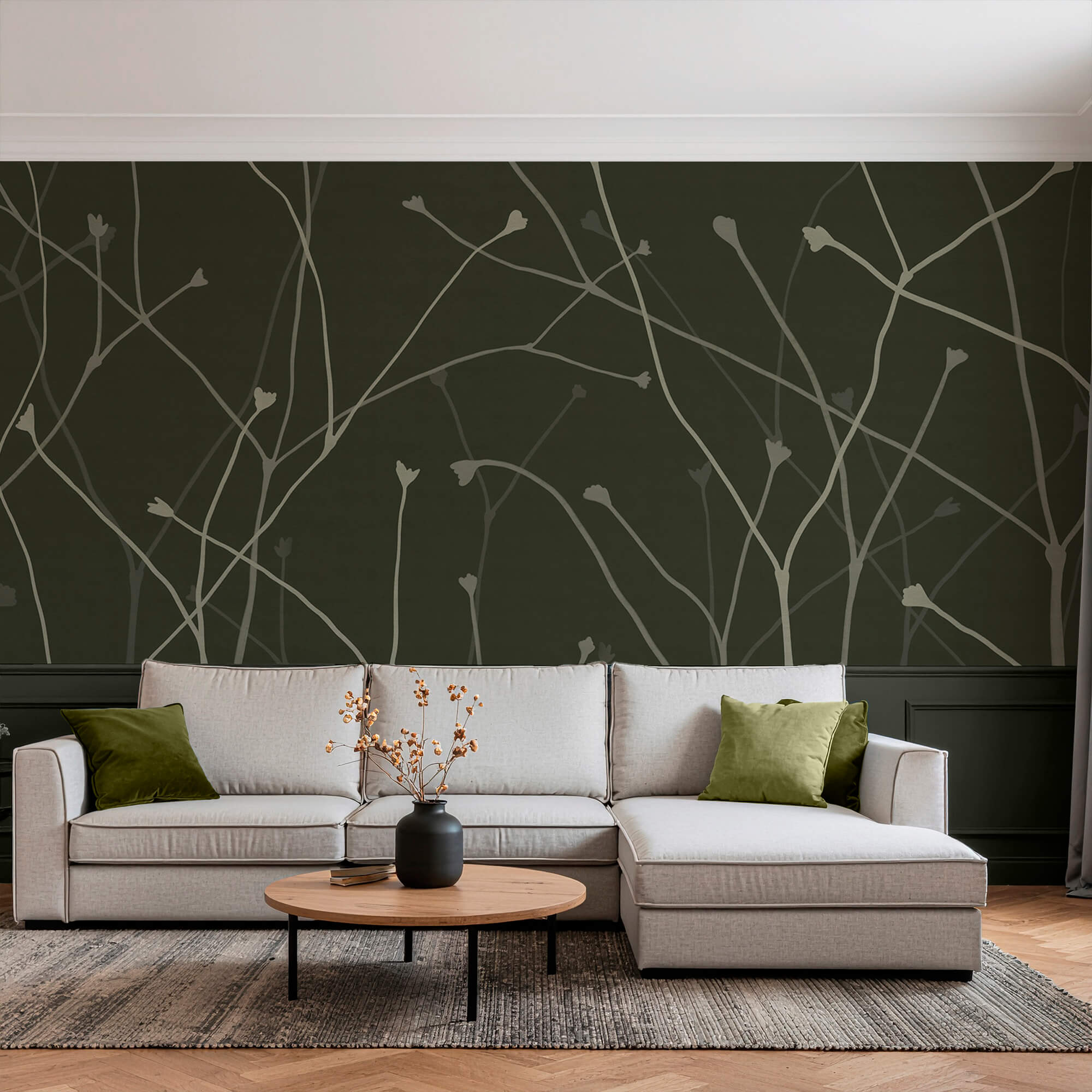 Delicate branches on a dark backdrop