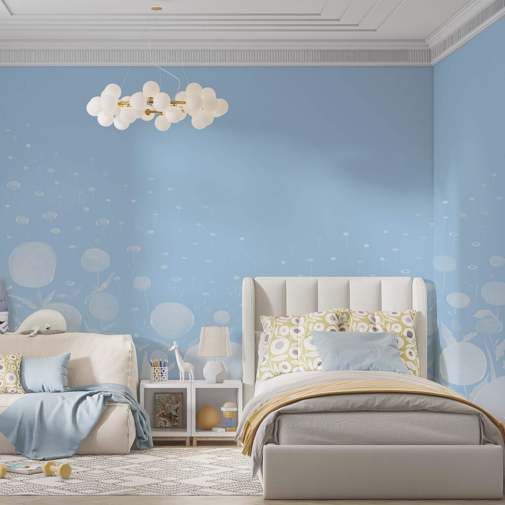 White flowers with leaves and a blue background White flowers with leaves and a blue background