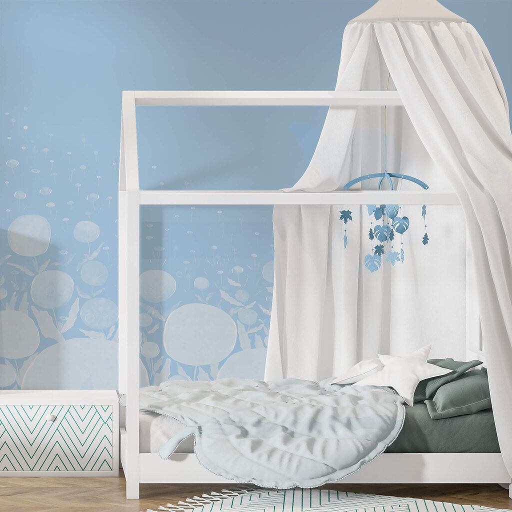 White flowers with leaves and a blue background White flowers with leaves and a blue background