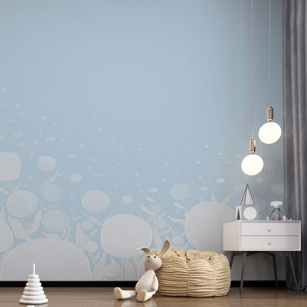 Wall murals Wall murals White flowers with leaves and a blue background (SKU: t00362)