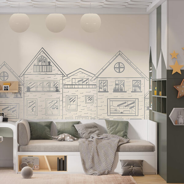 Wall murals Wall murals Drawing of a row of houses (SKU: t00365)