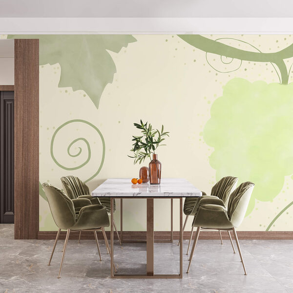 Wall murals Wall murals Green leaves and swirls on a white background (SKU: t00366)
